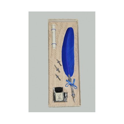 Письменный Набор для каллиграфии 7227- синее перо,  4 "пера", ажурный держатель, чернильница-подставка для пера,