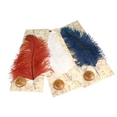 Большое страусиное перо и деревянная подставка Dallaiti Piu 21 - красный, белый, синий