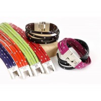 Кожаный  браслет Dallaiti, BC84, коричневый, красный, черный, оранжевый, зеленый, фуксия, фиолетовый