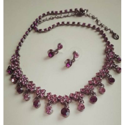 Набор украшений нарядный, серьги  и ожерелье, фиолетовые камни