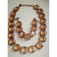 Стильное ожерелье и браслет, большие коричневые камни