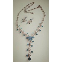 Набор - серьги ожерелье - с голубыми камнями