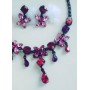 Набор украшений, серьги  и ожерелье, черный с  розовыми и малиновыми камнями