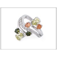 Кольцо с салатовыми, зелеными и коричневыми кристаллами Swarovski,  ювелирная бижутерия,  Blue Dolphin, R 61115