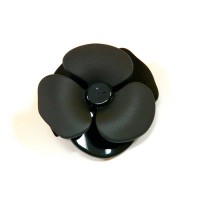 Заколка  для волос, "Автомат". французский пластик, Акцент, Франция,  A291-bl-blm, черная с цветком черным матовым