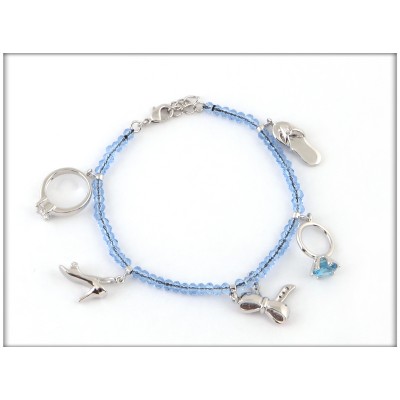 Браслет родированный с белыми и голубыми Сваровски, H75100, ювелирная бижутерия Blue Dolphin , Англия