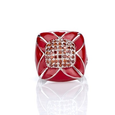 Кольцо с красной емалью и красными кристаллами Сваровски, ювелирная бижутерия, Blue Dolphin , R641568,