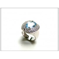 Кольцо, - белый  и голубой камни  сваровски, родий, Blue Dolphin,  Код: R 5227