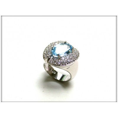 Кольцо, - белый  и голубой камни  сваровски, родий, Blue Dolphin,  Код: R 5227
