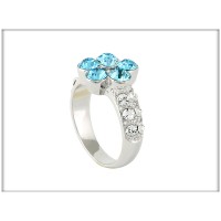 Кольцо - голубые и белые камни Сваровски, родий, Blue Dolphin,  Код: R 71049