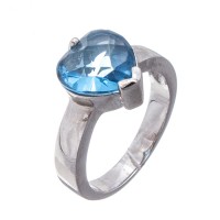 Кольцо-  Сердечко  голубое,  Сваровски, родий ,  Blue Dolphin , R70567