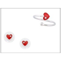 Набор - серьги, кольцо "Красное сердечко" - ювелирная бижутерияь Blue Dolphin, код.61373