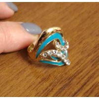 Кольцо с голубой эмалью и камнями, размер 17 