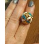 Кольцо с голубой и белой эмалью и камнями, размер 17 
