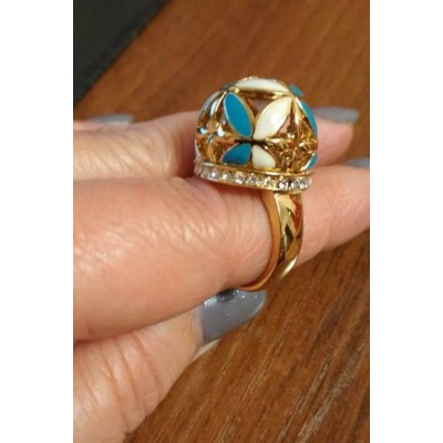 Кольцо с голубой и белой эмалью и камнями, размер 17 