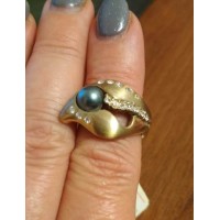 Кольцо с серым жемчугом, размер 18,5