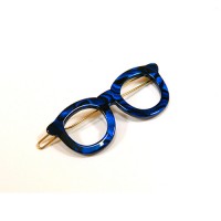 Заколка  для волос, для челки, для мальвинки, Очки, "французский пластик, Акцент, A438-143rb, синяя перламутровая