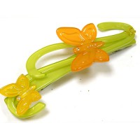 Заколка для волос "Автомат", Французский пластик, Акцент, Франция, A325-L1, яркая летне-весенняя  салатовая с бежевыми бабочками