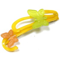 Заколка для волос "Автомат", Французский пластик, Акцент, Франция, A325-L3, яркая летне-весенняя  желтая с бежевыми и салатовыми бабочками